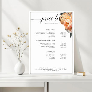 Elegante, moderne, bloemige pioen prijslijst Poste Poster