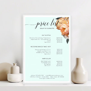 Elegante, Moderne, Bloemige Pioen Prijslijst  Poster