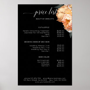 Elegante, moderne, bloemige pioen prijslijst    poster
