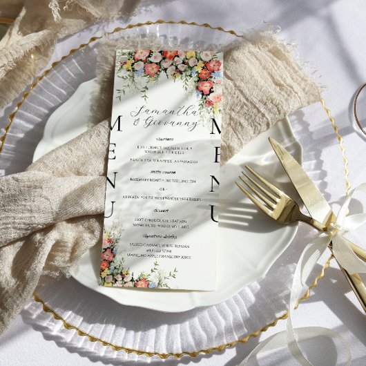 Elegante moderne bloemige trouwmenu menu