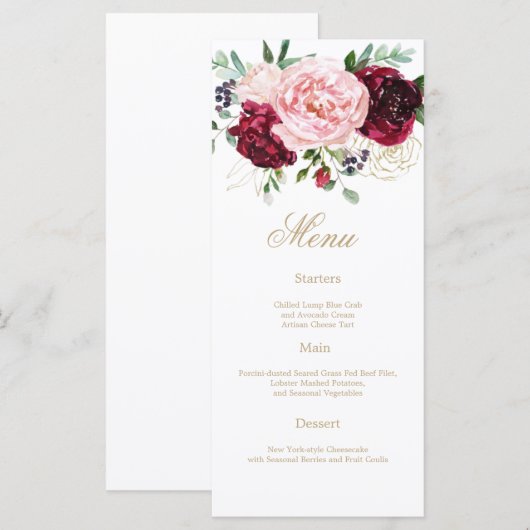 Elegante moderne bloemige waterverf menu (Voorkant / Achterkant)