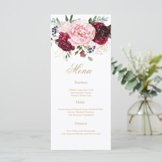 Elegante moderne bloemige waterverf menu (Staand voorkant)