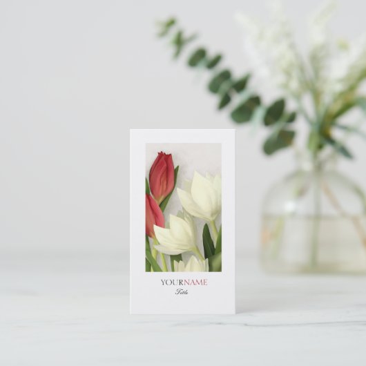 Elegante moderne bloemige witte rand visitekaartje (Staand voorkant)