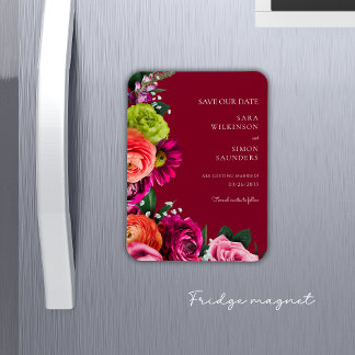 Elegante moderne bloemrijke bordeaux save the date magneet