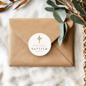 Elegante moderne bloemrijke religieuze kruisdoop ronde sticker