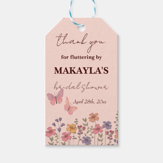 Elegante moderne bloemvlinders Vrijgezellenfeest Cadeaulabel (Voorkant)