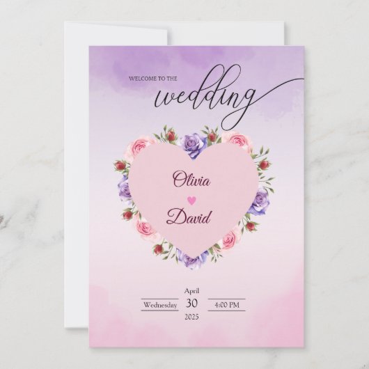 Elegante moderne blos bloemenbruiloft uitnodiging (Voorkant)