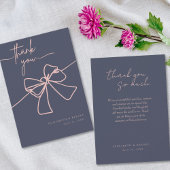 Elegante moderne Blush Bow Chic Slate Blue Bedankkaart