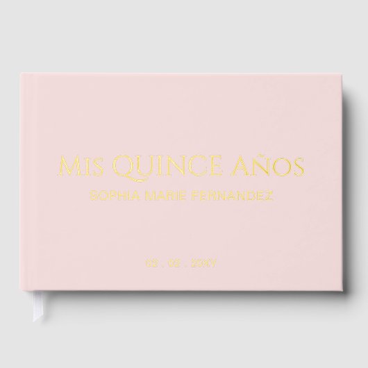 Elegante moderne blush foto Quinceañera Gastenboek (Voorkant)