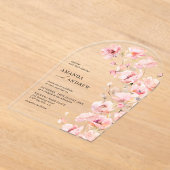 Elegante moderne Blush Roze Bloemen Fotobruiloft Acryl Uitnodigingen (Laagn)