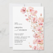 Elegante moderne Blush Roze Bloemen Fotobruiloft Kaart (Voorkant)