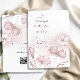 Elegante moderne Blush Roze Bloemen QR RSVP bruilo Kaart