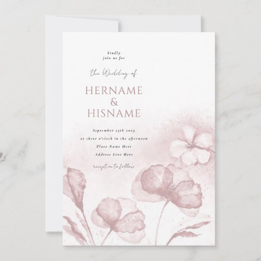 Elegante moderne Blush Roze Bloemen QR RSVP bruilo Kaart (Voorkant)