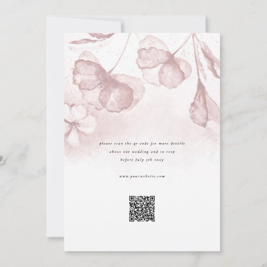 Elegante moderne Blush Roze Bloemen QR RSVP bruilo Kaart (Achterkant)
