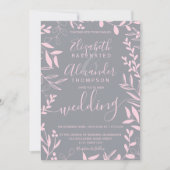 Elegante moderne blush roze grijze bloemen bruilof kaart (Voorkant)