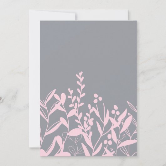 Elegante moderne blush roze grijze bloemen bruilof kaart (Achterkant)