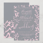 Elegante moderne blush roze grijze bloemen bruilof kaart (Voorkant / Achterkant)