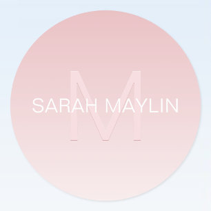 Elegante moderne blush roze ombre naam & monogram ronde sticker