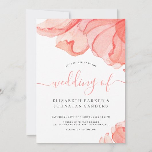 Elegante moderne blush roze waterverf bruiloft kaart (Voorkant)