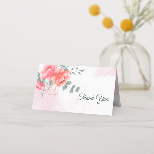 Elegante moderne blush roze waterverf dank u plaatskaartje (Voorkant)