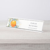 Elegante moderne Boho Abstracte schetsmatige Oranj Bureau Naambordje (Voorkant)