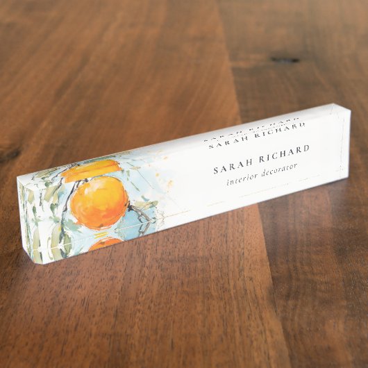 Elegante moderne Boho Abstracte schetsmatige Oranj Naambordje (Zijkant)