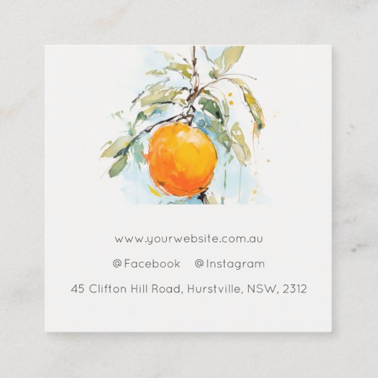 Elegante moderne Boho Abstracte schetsmatige Oranj Vierkante Visitekaartje (Achterkant)