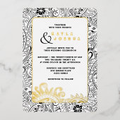 Elegante moderne Boho Black White Paisley grillig Folie Uitnodiging (Voorkant)