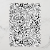 Elegante moderne Boho Black White Paisley grillig Folie Uitnodiging (Achterkant)