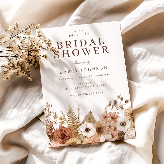 Elegante Moderne Boho Bloemrijke Bruidsdouche Kaart
