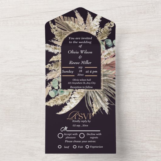 Elegante moderne boho bruiloft all in one uitnodiging (Binnen)