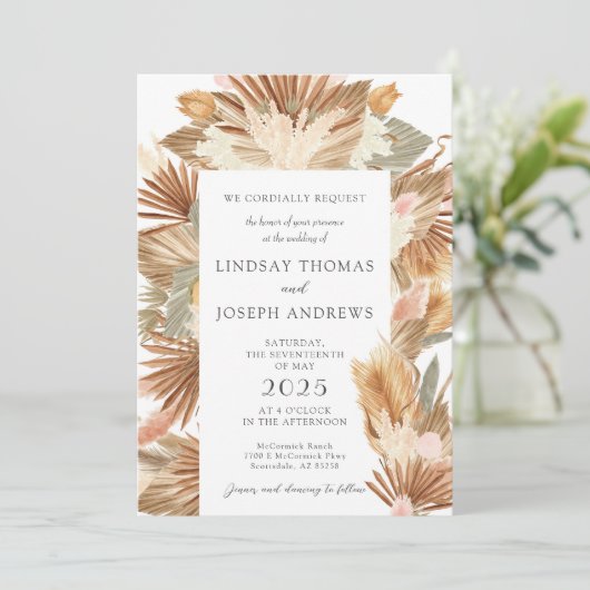 Elegante moderne Boho Floral bruiloft uitnodiging (Staand voorkant)