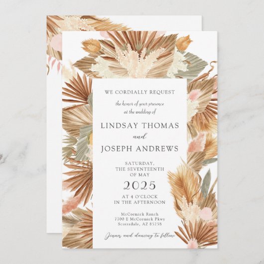 Elegante moderne Boho Floral bruiloft uitnodiging (Voorkant / Achterkant)