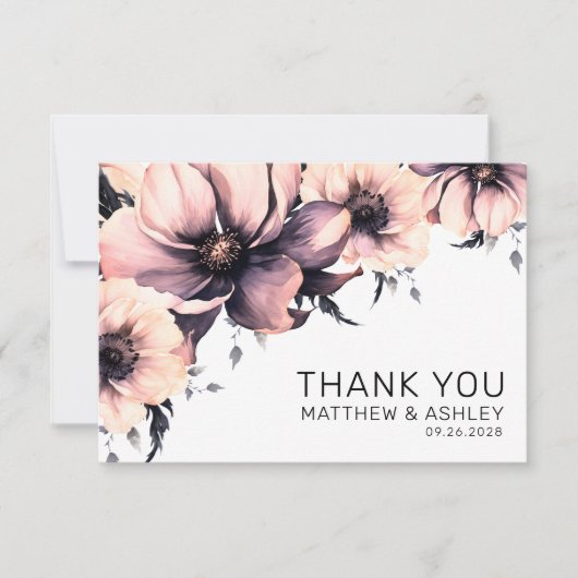 Elegante moderne Boho roze bloemenbruiloft Bedankkaart (Voorkant)