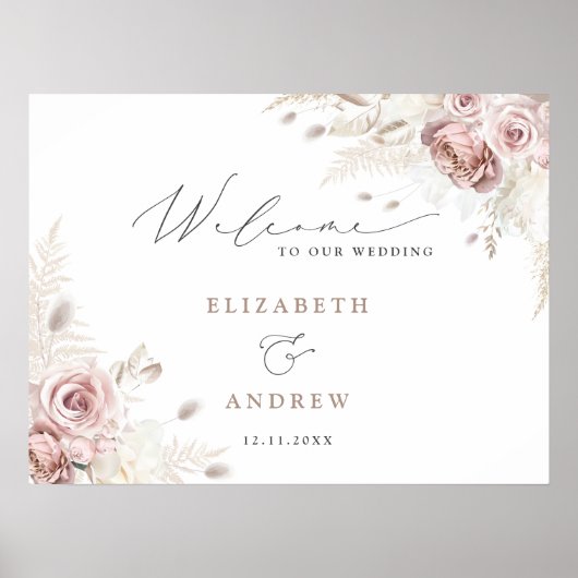 Elegante Moderne Boho Stof Roze Welkom Bruiloft Poster (Voorkant)