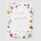 Elegante moderne Boho Wildflower bruiloft Vellum Uitnodigingen (Voorkant)