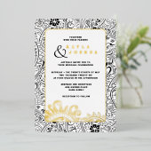 Elegante Moderne Boho Zwarte Witte Paisley Whimsic Folie Uitnodiging (Staand Voorkant)