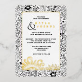 Elegante Moderne Boho Zwarte Witte Paisley Whimsis Folie Uitnodiging (Voorkant)