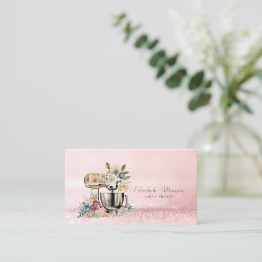 Elegante moderne Bokeh Bakery Cake Mixer bloemen Visitekaartje (Staand voorkant)
