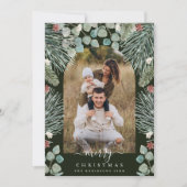 Elegante moderne boog botanische Kerst foto uitnod Feestdagenkaart (Voorkant)