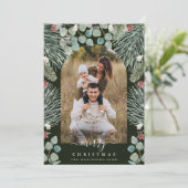 Elegante moderne boog botanische Kerst foto uitnod Feestdagenkaart (Staand voorkant)