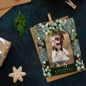 Elegante moderne boog botanische kerst foto uitnod feestdagenkaart