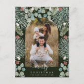 Elegante moderne boog botanische kerst foto uitnod feestdagenkaart (Voorkant)