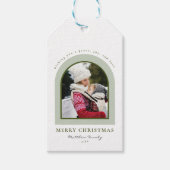 Elegante moderne boog familie foto kerst cadeaulabel (Voorkant)