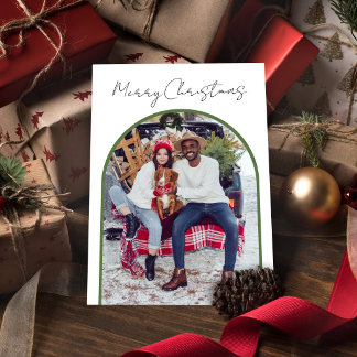 Elegante moderne boog familie foto Kerstmis  Feestdagenkaart