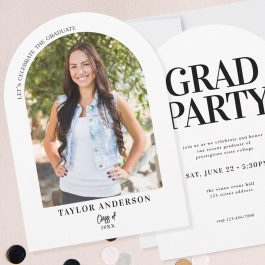 Elegante moderne boog foto afstuderen partij kaart