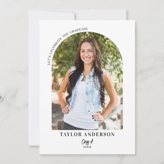 Elegante moderne boog foto afstuderen partij kaart (Voorkant)