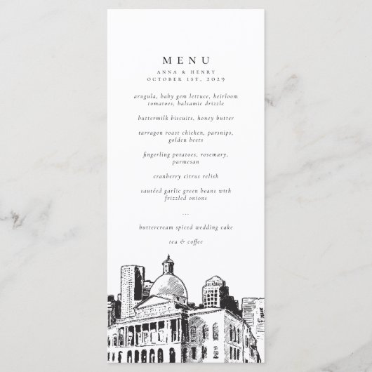 Elegante moderne Boston schets New England bruilof Menu (Voorkant)