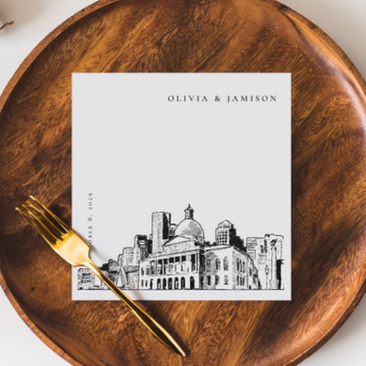 Elegante moderne Boston schets New England bruilof Servet