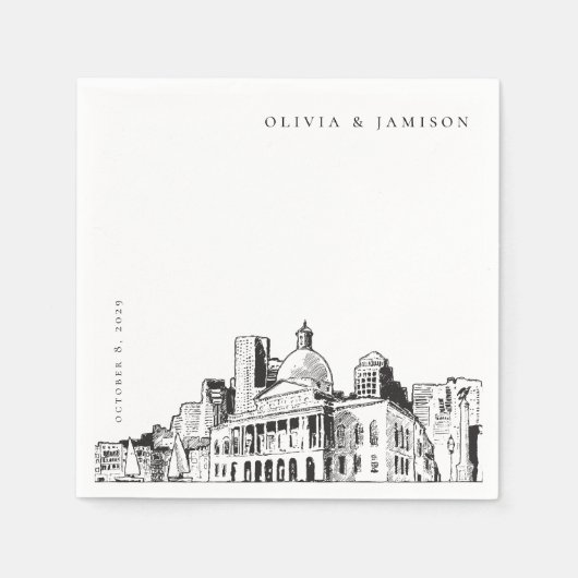 Elegante moderne Boston schets New England bruilof Servet (Voorkant)